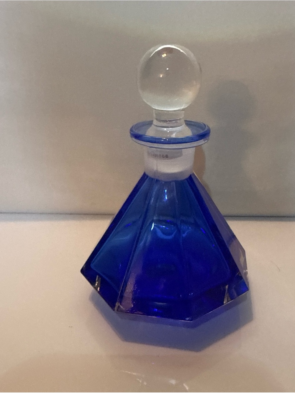 Collectible Art Deco Faceted Geometric Perfume Bottle Hexagonal Cobalt Brie